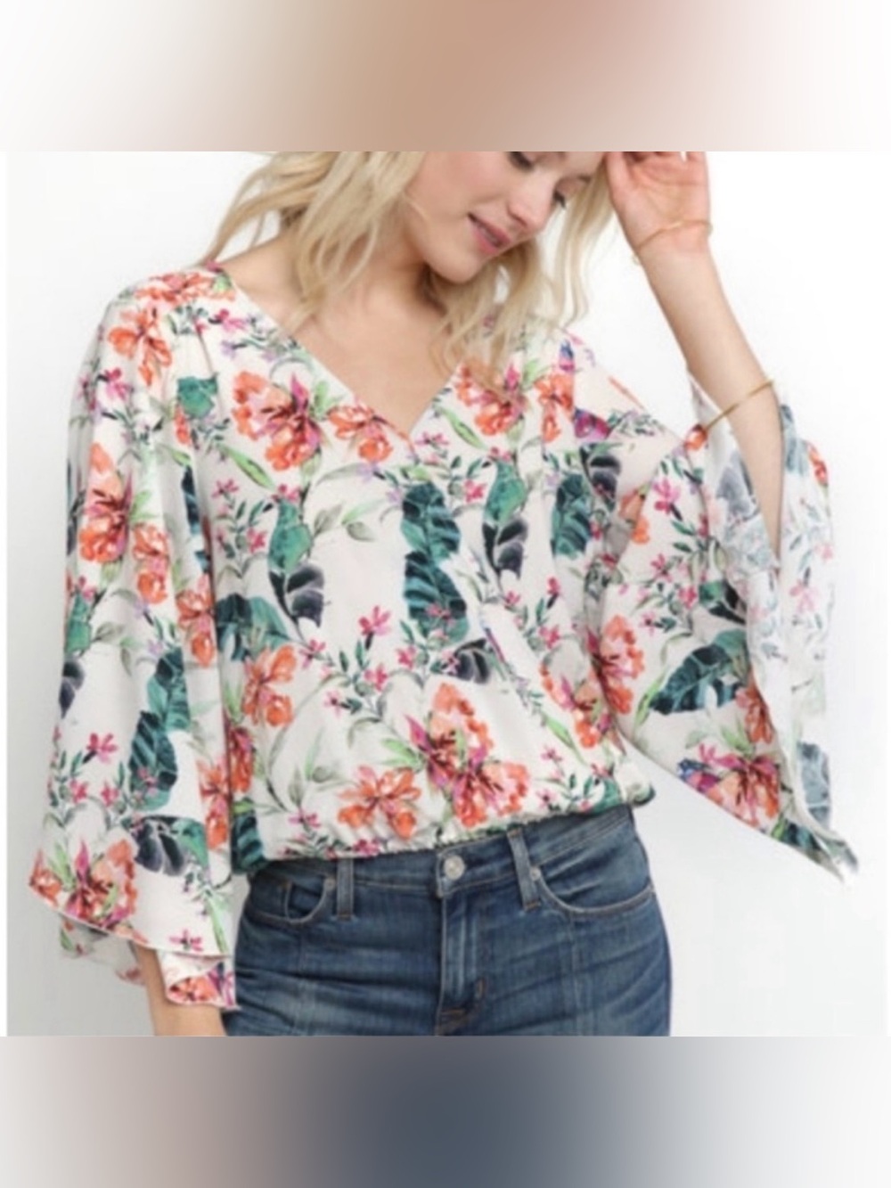 Sanctuary Floral Gilligan Wrap Top w: Bell Sleeves
